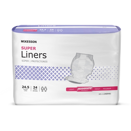MCKESSON Incontinence Liner 24.5" L Contoured Moderate, PK 24 LINERMD